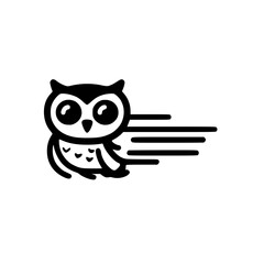 Poster - Running Owl Icon with Motion Lines in Flat Vector Style for Wildlife and Nature Illustrations