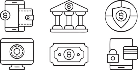 Fototapete - Digital Banking Icon Set, fintech mobile wallet, online transaction, currency exchange, payment gateway, secure login, savings, editable finance UI vector