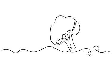 Poster - Continuous one line drawing of broccoli. healthy eating, vegetarianism, vegetable, garden plant, one line, fresh vegetable concept continuous line art. Editable outline, Fresh Broccoli Continuous