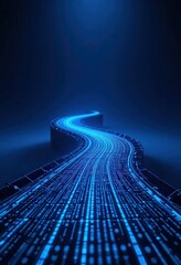 Poster - Futuristic digital pathway illuminated in ethereal blue tones visualization