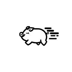 Poster - Running Pig Icon with Motion Lines in Flat Vector Style for Farm Animal and Nature Illustrations