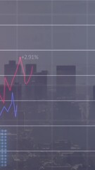 Poster - Animation of multiple graphs with changing numbers over aerial view of modern cityscape