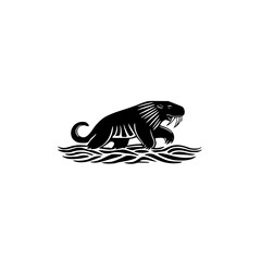 Poster - Running Walrus Icon with Motion Lines in Flat Vector Style for Arctic Wildlife and Marine Animal Illustrations