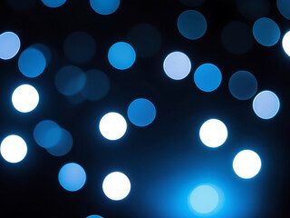 Poster - Abstract Blue and white glowing bokeh lights scattered across a dark background with soft texture, sparkle effect, and a cool elegant modern visual design style. ai