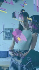 Poster - Animation of statistical data processing against diverse colleagues discussing together at office