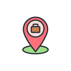 Poster - Office Location Marked With Red Pointer And Business Briefcase Icon