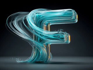 Poster - A dynamic, stylized image features a glowing turquoise 3D numeral 5, fluidly morphing and warping on a deep black background The number appears to be made of flowing blue liquid or - AI-Generated