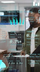 Poster - Animation of financial data processing over diverse business people in office