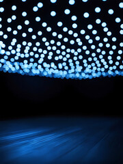 Poster - Abstract Blue and white glowing bokeh lights scattered across a dark background with soft texture, sparkle effect, and a cool elegant modern visual design style. ai
