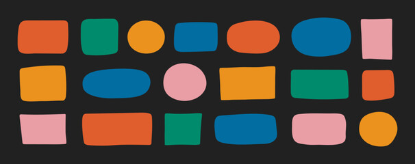 Poster - Hand-Drawn irregular geometric forms set. Colorful rectangle shapes, circle text box doodle elements.