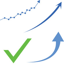 Poster - Green checkmark and blue upward trend graph with arrows isolated on transparent background