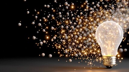 Poster - Glowing light bulb sparkles with particles, illuminating creativity and innovation in magical design that captivates and inspires, showcasing beauty of bright ideas.