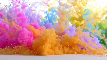 Poster - Vibrant colors swirl in dynamic explosion of pink, purple, orange, and yellow, creating abstract masterpiece that evokes creativity and energy through colorful smoke.