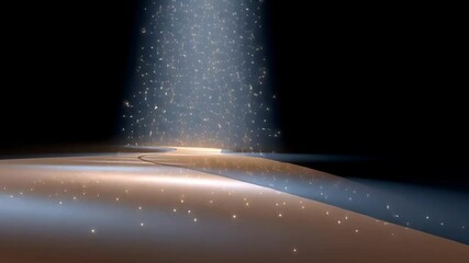 Poster - Serene and ethereal illumination of smooth surface creates tranquil atmosphere filled with glowing particles, inviting exploration and evoking gentle, calming glow.