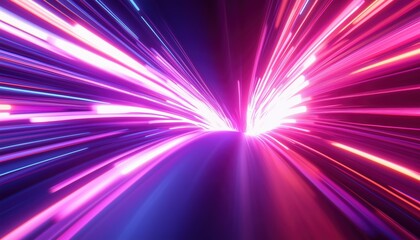 Aufkleber - Futuristic Neon Light Trails With High Speed Of Light And Radial Motion Blur: Abstract And Mesmerizing Motion Blur Effect.