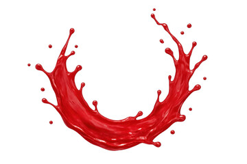 Poster - Vibrant crimson liquid splashing, creating circular motion, transparent background highlighting fluid dynamics and artistic movement