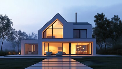 Poster - Architectural Light: The Evening Illumination Of A House And Its Surroundings Through Visualization And Lighting Design. Showcase Of Architectural Lighting.