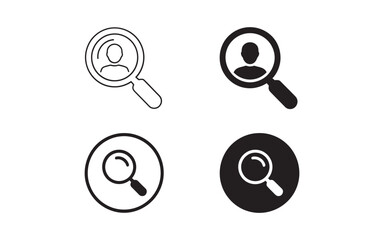 Fototapete - Vector art of magnifying glass with person inside outline and solid vector icons