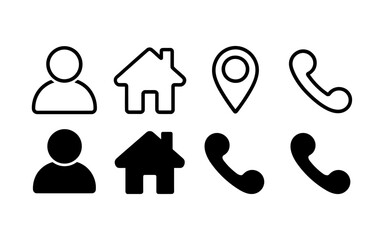 Fototapete - Vector art of person, house, location, and phone, outline and solid vector icons