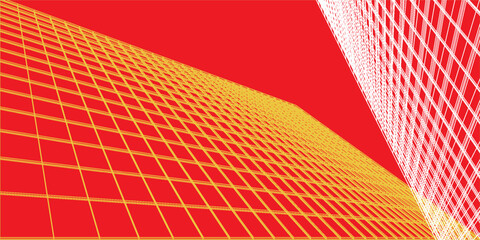 Poster - Dynamic composition featuring bold red and linear geometric patterns evoking modernity and architecture concepts, visualizing creativity and vibrant energy.