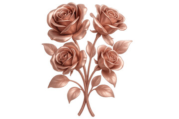 Poster - Four beautifully crafted copper roses forming an elegant bouquet, blooming vibrantly against a transparent background, showcasing luxury and romance