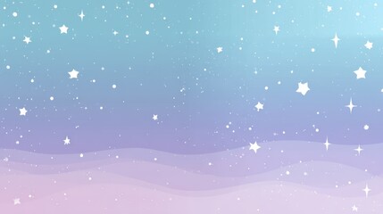 Poster - Dreamy mint blue and lavender gradient with adorable floating star illustrations, horizontal layout design.