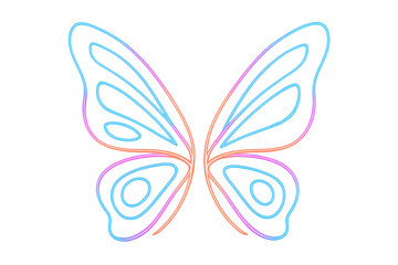 Poster - Colorful neon butterfly wings glowing on a transparent background, creating a vibrant and ethereal atmosphere