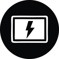 Poster - Simple black and white icon featuring a lightning bolt inside a rectangular frame within a circle