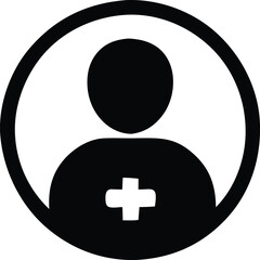 Poster - Simple black silhouette of a person with a white cross on their chest inside a circular outline