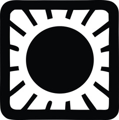 Fototapete - Stylized black sun icon with rays encased in a square frame