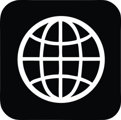 Aufkleber - A minimalist white globe icon with a grid pattern is displayed on a solid black background with rounded corners