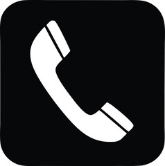 Poster - Simple white telephone handset icon on a rounded black square background representing communication and contact