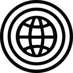 Poster - Abstract black and white globe icon with concentric circles representing global connectivity and communication networks