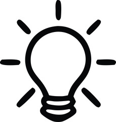 Poster - A simple black outline drawing of a light bulb with radiating lines symbolizing a bright idea or inspiration