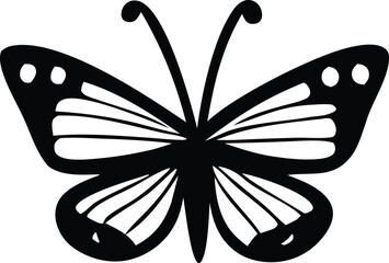 Poster - A striking black silhouette of a butterfly with detailed wing patterns and prominent antennae against a clean white background