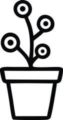 Poster - Simple black and white icon of a potted plant with circular leaves and a thick outline