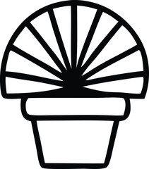 Poster - A simple black and white line drawing of a potted cactus with radiating spines resembling a sunburst
