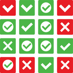 Poster - A grid of red and green squares featuring white checkmarks and crosses representing choices and decisions