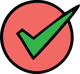 Poster - A bold green checkmark is prominently displayed within a vibrant coral pink circle with a thick black outline