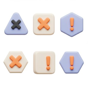 3d warning cancel icons set isolated on white background