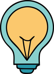 Poster - A simple cartoon illustration of a light bulb with a teal glass enclosure and a bright yellow filament symbolizing ideas and innovation