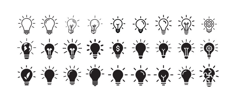Ideas icon set., Light Bulb Icon Set,  Innovation and Idea Symbols Collection, vector illustration eps 10.