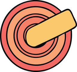 Poster - Stylized concentric circles in warm sunset colors with a prominent yellow band intersecting the design