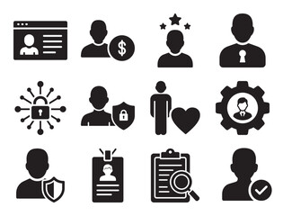 Poster - Personal profile and account management glyph icon set for user settings showing avatar gear and other symbols for identity and system configuration