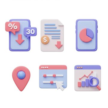 3d business analytics icons set isolated on white background