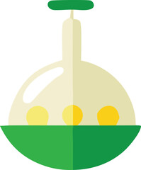Aufkleber - Stylized illustration of a green and yellow laboratory flask containing three yellow spheres on a white background