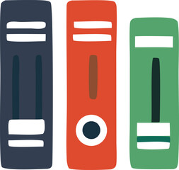 Poster - Three colorful stylized binders lined up against a white background representing organization and office supplies