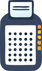 Aufkleber - Stylized illustration of a dark blue electronic device with a white screen displaying braille dots and yellow side buttons
