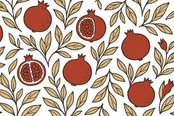Poster - Decorative pomegranate and leaf pattern designed for fabric or wallpaper background