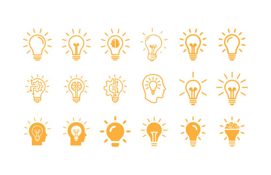 Light Bulb Icon Set, Innovation and Idea Symbols Collection,  Creative Idea, Business Growth, and Innovation Symbols, vector illustration eps 10.